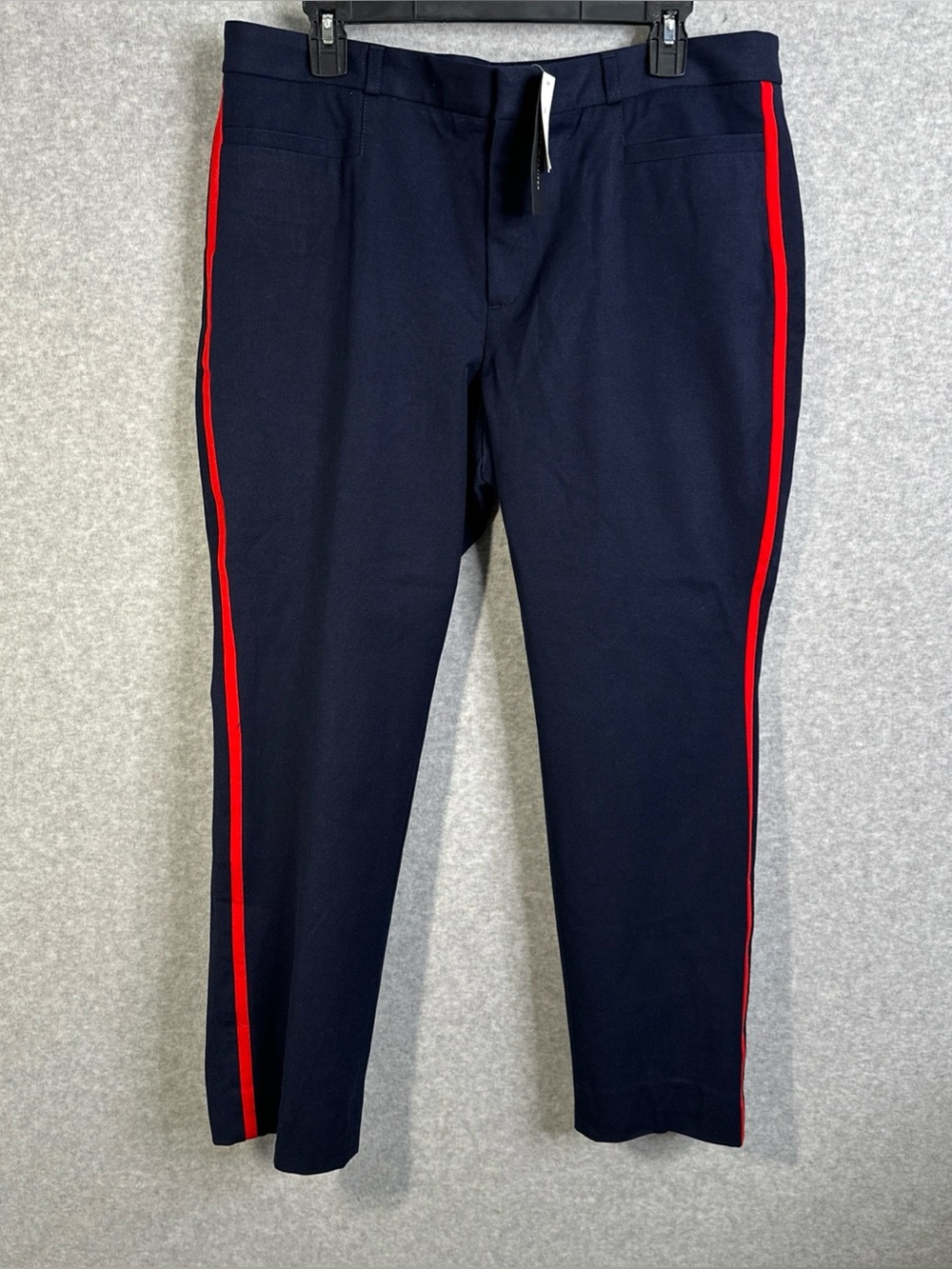 Banana Republic Sloan Pants Navy Blue Red Tuxedo Stripe Bi-Stretch